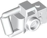 Minifigurine, Accessoire Appareil Photo Portatif Style avec Poignée Allongée en blanc, numéro de pièce LEGO 30089b