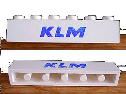 LEGO part Brick 1 x 6 with Blue 'KLM' Pattern (3009pb035)