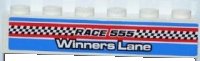 LEGO part Steen 1 x 6 con Patrón 'RACE 555', 'WINNERS LANE' y Bandera a Cuadros (Pegatina) - Set 8125 3009pb159