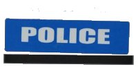 LEGO part Brick 1 x 4 with White 'POLICE' Short Font on Blue Background Pattern (Sticker) - Sets 7285 / 7288 3010pb152