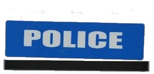 LEGO part Brick 1 x 4 with White 'POLICE' Short Font on Blue Background Pattern (Sticker) - Sets 7285 / 7288 (3010pb152)