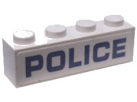 LEGO part Brique 1 x 4 with Blue 'POLICE' on White Background Pattern, Full Length of Brick - (Sticker) - Set 60176 3010pb263