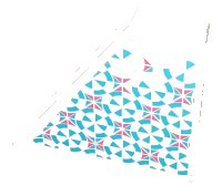 LEGO part Slope 55 6 x 1 x 5 without Bottom Stud Holders with Dark Pink, Light Aqua and Medium Azure Mosaic Tiles Pattern Model Left Side (Sticker) - Set 41347 30249pb08L