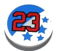 LEGO part Panneau routier 2 x 2 rond avec clip avec motif '23' rouge et étoiles bleues (Autocollant) - Set 8125 30261pb014