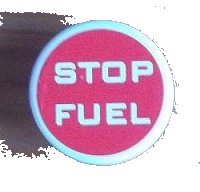 LEGO part Road Sign 2 x 2 Round with Clip with 'STOP FUEL' on Red Background Pattern (Sticker) - Sets 8206 / 8679 30261pb018