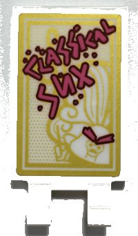 LEGO part Tile, Modified 2 x 3 with 2 Open O Clips with Dark Pink 'CLASSICAL SUX' on Poster with Gold Border and Troll Conductor Pattern (Sticker) - Set 41252 30350bpb135