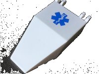 LEGO part Windscreen 7 x 4 x 1 2/3 with Locking Dual 2 Fingers, 9 Teeth with Blue EMT Star of Life Pattern (Sticker) - Set 2064 30372pb11