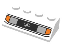 Slope 45 2 x 4 with Silver Headlights, Orange Signal Lights, and Black Lines Pattern in weiß, LEGO Teilenummer 3037px1U