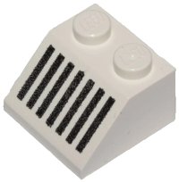 Schräge 45 2 x 2 with Black Grille with 7 Vertical Lines Pattern in weiß, LEGO Teilenummer 3039p05