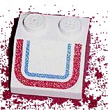 LEGO part Slope 45 2 x 2 with Red and Blue 'U' Stripe Pattern (3039pb003)