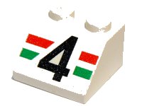 LEGO part Pente 45 2 x 2 avec Motif Numéro 4 et Rayures Rouge et Vert 3039pb006