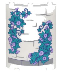 LEGO part Cylinder Quarter 4 x 4 x 6 with Dark Bluish Gray Brick Outlines and Dark Turquoise Vines and Leaves, and Lavender Flowers Pattern 30562pb083