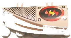 LEGO part Vehicle, Fairing 1 x 4 Side Flaring Intake with 2 Pins with Firefighter Pattern Left (30647pb05)