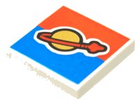 LEGO part Tile 2 x 2 with Classic Space Logo on Red and Blue Background Pattern 3068pb0353