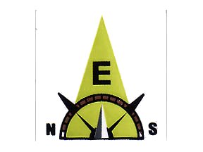 LEGO part Tile 2 x 2 with Compass East 'E' in Lime Pointer Pattern (3068pb0356)