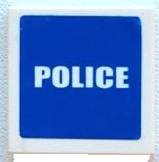 LEGO part Carreau 2 x 2 avec motif 'POLICE' blanc sur fond bleu (Autocollant) - Set 7236-2 3068pb0387