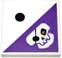 LEGO part Tile 2 x 2 with 1 Black Dot and Dark Purple Triangle with Skull with Eye Patch Pattern 3068pb0393