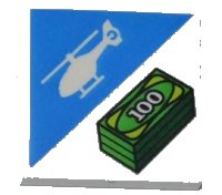 LEGO part Tile 2 x 2 with Helicopter and Stack of 100 Dollar Bills Money Pattern 3068pb0467