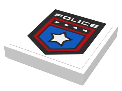 LEGO part Tile 2 x 2 with Police White Star Badge and 'POLICE' Pattern (Sticker) - Set 8301 (3068pb0477)