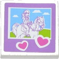LEGO part Tile 2 x 2 with Hearts and Friends Horse and Rider Pattern (Sticker) - Set 3185 3068pb0783