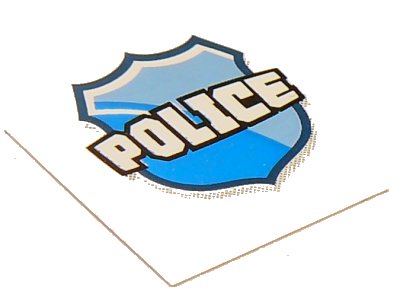 LEGO part Tile 2 x 2 with 'POLICE' on Badge Pattern (3068pb0974)