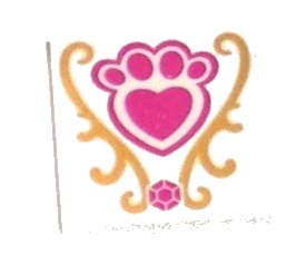 LEGO part Tile 2 x 2 with Magenta Jewel and Paw Print with Heart and Gold Decorations Pattern (3068pb0980)