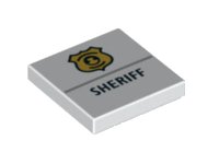 LEGO part Tile 2 x 2 with Gold Police Badge and Black 'SHERIFF' Pattern 3068pb1102