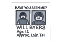 LEGO part Tile 2 x 2 with Black 'HAVE YOU SEEN ME?', 'WILL BYERS', 'Age 12', 'Approx. 1.5in Tall' Pattern (Sticker) - Set 75810 3068pb1282