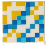 LEGO part Tile 2 x 2 with Minecraft Pixelated Yellow, Dark Azure, Medium Azure, and Blue Glazed Terracotta Pattern 3068pb1322