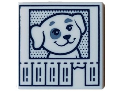 LEGO part Tile 2 x 2 with Lost Dog Flyer with Dark Blue Frame and Tear-Off Strips Pattern (3068pb2126)