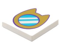 LEGO part Tile 2 x 2 with Gold Porthole Window with Cat Ears and Medium Azure Glass Pattern 3068pb2282