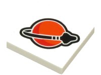 LEGO part Tile 2 x 2 with Reddish Orange, Red and Black Classic Space Logo Pattern 3068pb2339