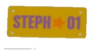 LEGO part Carreau 1 x 2 with Orange Star and Medium Lavender 'STEPH 01' on Yellow Background Pattern (Sticker) - Set 3183 3069pb0272
