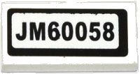 LEGO part Tile 1 x 2 with 'JM60058' Pattern (Sticker) - Set 60058 3069pb0316