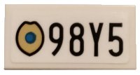 LEGO part Tile 1 x 2 with Gold Badge and Black '98Y5' Pattern (Sticker) - Set 75810 3069pb0755