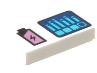 LEGO part Tile 1 x 2 with Black and Metallic Pink Battery Charge and Dark Blue Screen with Dark Azure Bar Graph Pattern 3069pb1206