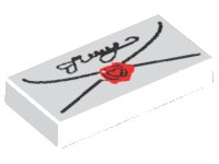 LEGO part Tile 1 x 2 with Envelope with Red Wax Seal and Black Script Pattern 3069px40
