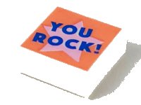 LEGO part Tile 1 x 1 with Blue 'YOU ROCK!' on Bright Pink Star on Coral Background Pattern 3070pb148