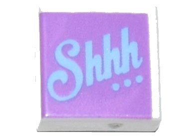 LEGO onderdeel Tile 1 x 1 with Bright Light Blue 'Shhh...' on Medium Lavender Background Pattern (3070pb186)