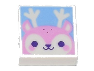 LEGO onderdeel Tile 1 x 1 with Bright Pink Reindeer Face with Dark Purple Eyes on Bright Light Blue Background Pattern (3070pb188)