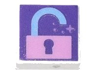 LEGO part Tile 1 x 1 with Bright Pink Unlocked Padlock on Dark Purple Background Pattern 3070pb195