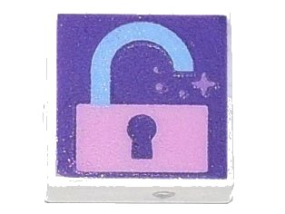 LEGO part Tile 1 x 1 with Bright Pink Unlocked Padlock on Dark Purple Background Pattern (3070pb195)
