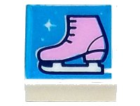 LEGO part Tile 1 x 1 with Bright Pink Ice Skate on Dark Azure Background with Sparkles Pattern 3070pb237