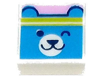 LEGO part Piastrella 1 x 1 con Motivo Testa Orso Azzurro Scuro con Faccia Socchiusa e Fascia Lime su Sfondo Rosa Brillante (3070pb239)