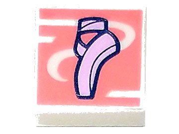 LEGO part Tile 1 x 1 with Bright Pink Ballet Slipper on Coral Background with Stripes and Swirl Pattern (3070pb244)