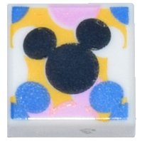 LEGO part Tile 1 x 1 with Black, Blue, Bright Pink and Yellow Mickey Mouse Head Silhouettes Pattern 3070pb258