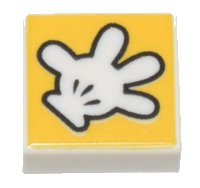 LEGO part Tile 1 x 1 with White Open Glove with Black Outline on Yellow Background Pattern 3070pb263