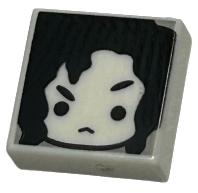 LEGO part Tile 1 x 1 with Female Head with Frown, Black Eyebrows and Curly Hair Pattern (HP Bellatrix Lestrange) (3070pb312)