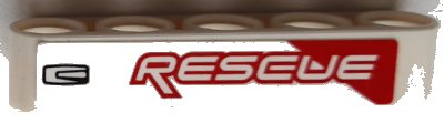 LEGO part Technic, Liftarm Thick 1 x 5 with Red and White 'RESCUE' and Black Door Handle Pattern Model Right Side (Sticker) - Set 42092 (32316pb073R)