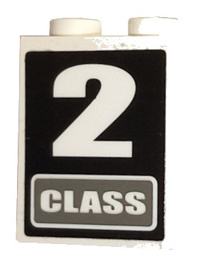 LEGO part Brick 1 x 2 x 2 with Inside Axle Holder with '2 CLASS' Pattern (Sticker) - Sets 4511 / 10158 (3245bpb19)